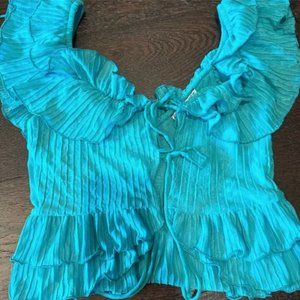Zara Bright Green Ruffle Tie Front Top